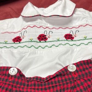 Kids Ladybug Embroidered Matching Set - Red and White